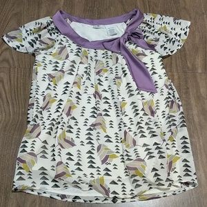 White Flowy Blouse with Purple Bow